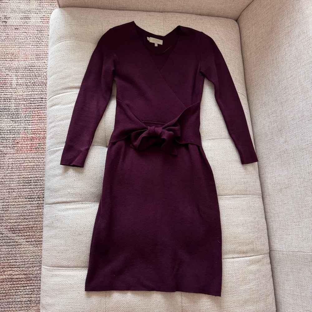 Hobbs London Plum Purple Wrap Dress Wool Blend Machine Washable Size US 2 - Picture 2 of 10